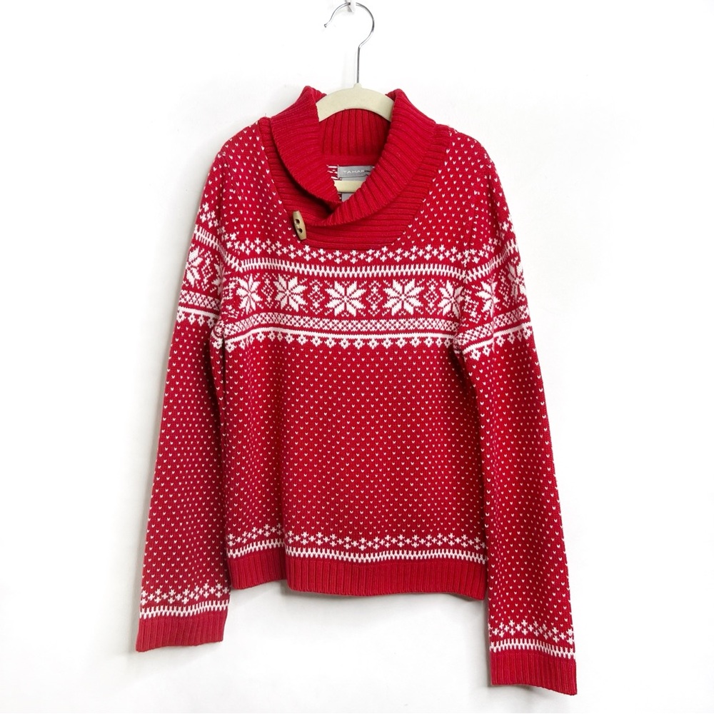 Tahari Boys Knit Fair Isle Pullover Ski Sweater Red White Size 7-8
